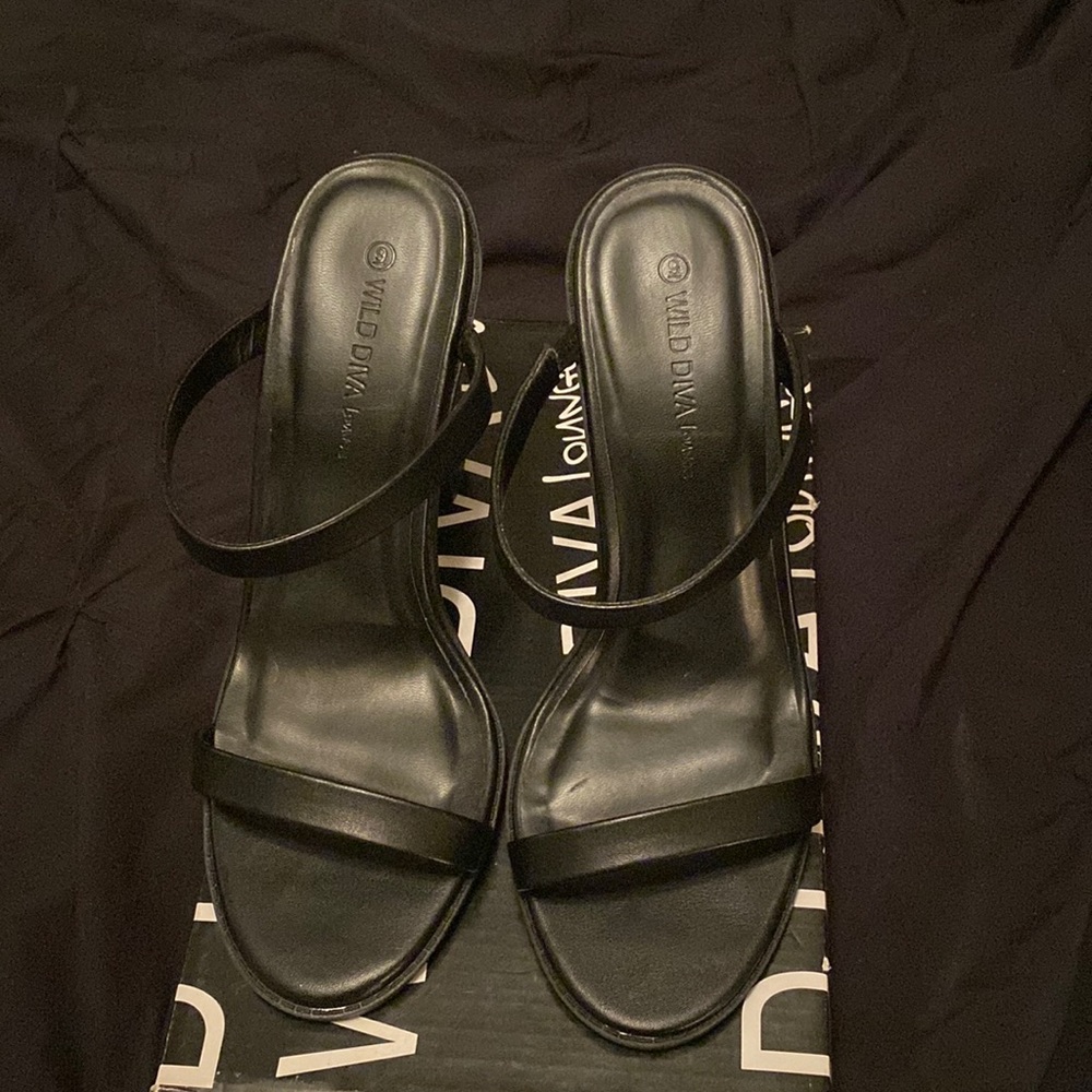Wide Black Open Toe Heels